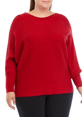 Cupio Women's Plus Size Cable Knit Sweater, Red, 3X