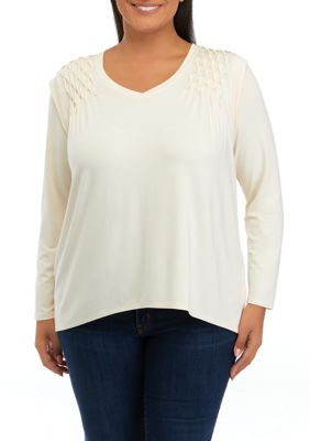 Cupio Women's Plus Size V-Neck Lace Trim Top
