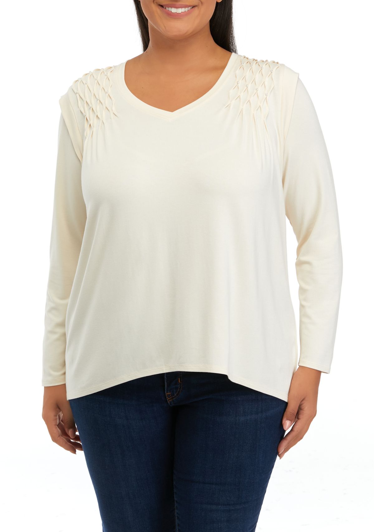 Plus Size V-Neck Lace Trim Top 