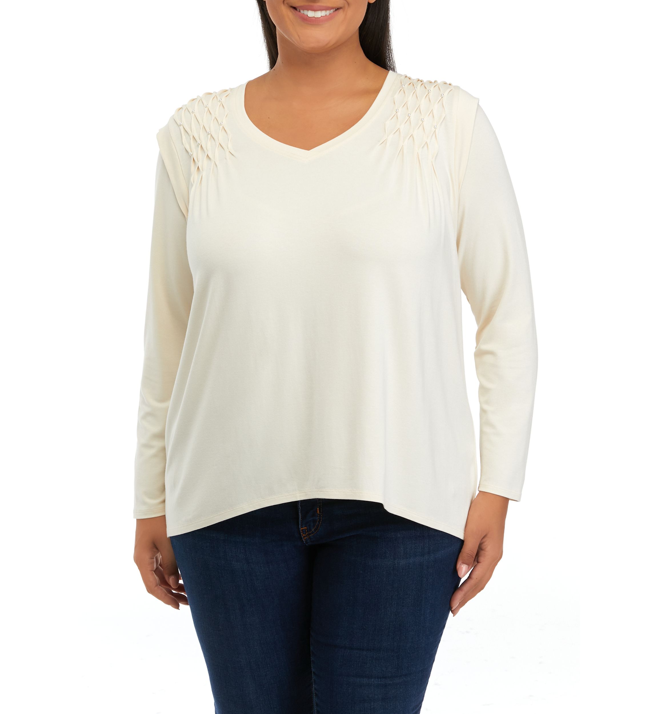 Plus Size V-Neck Lace Trim Top 