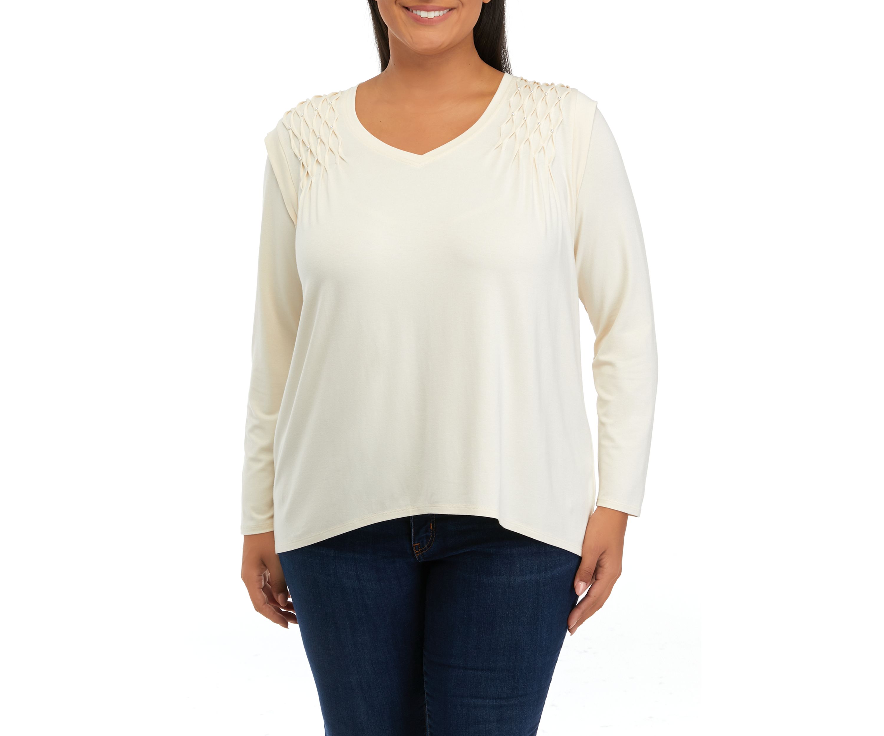 Plus Size V-Neck Lace Trim Top 
