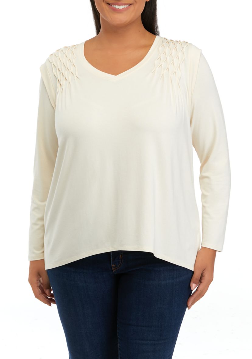Plus Size V-Neck Lace Trim Top 