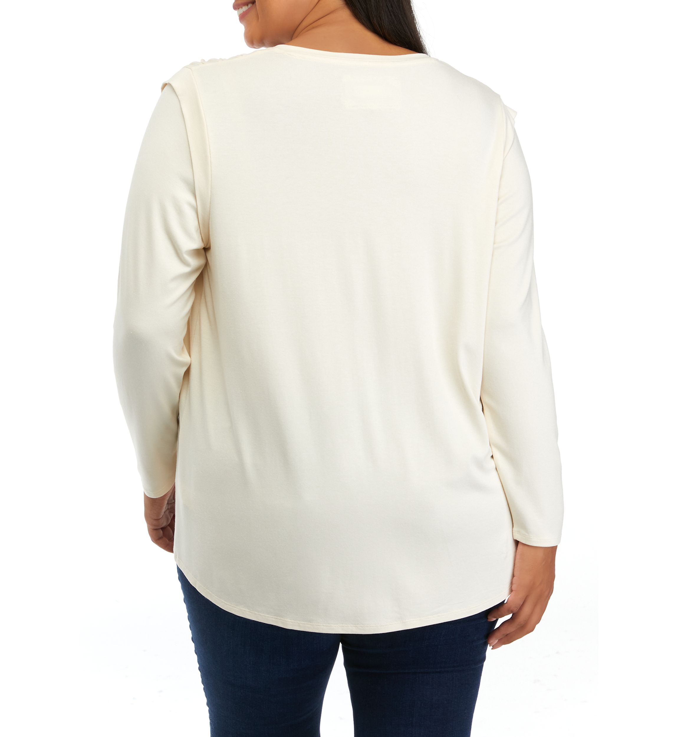 Plus Size V-Neck Lace Trim Top 