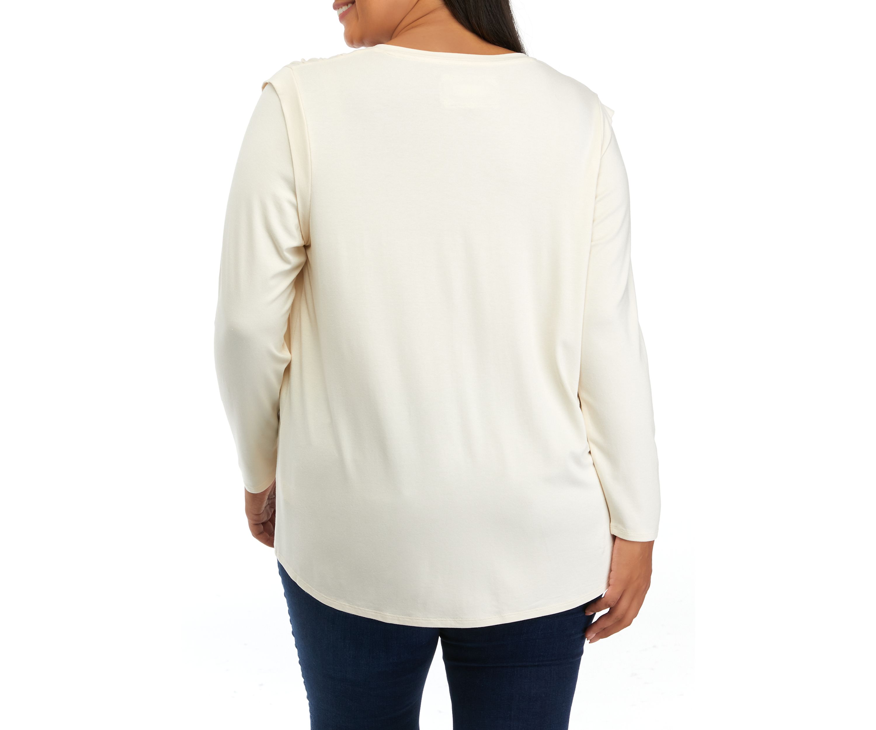 Plus Size V-Neck Lace Trim Top 
