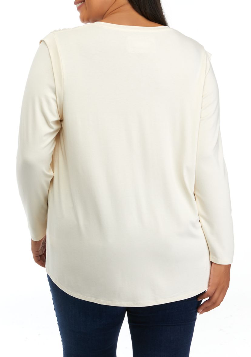 Plus Size V-Neck Lace Trim Top 
