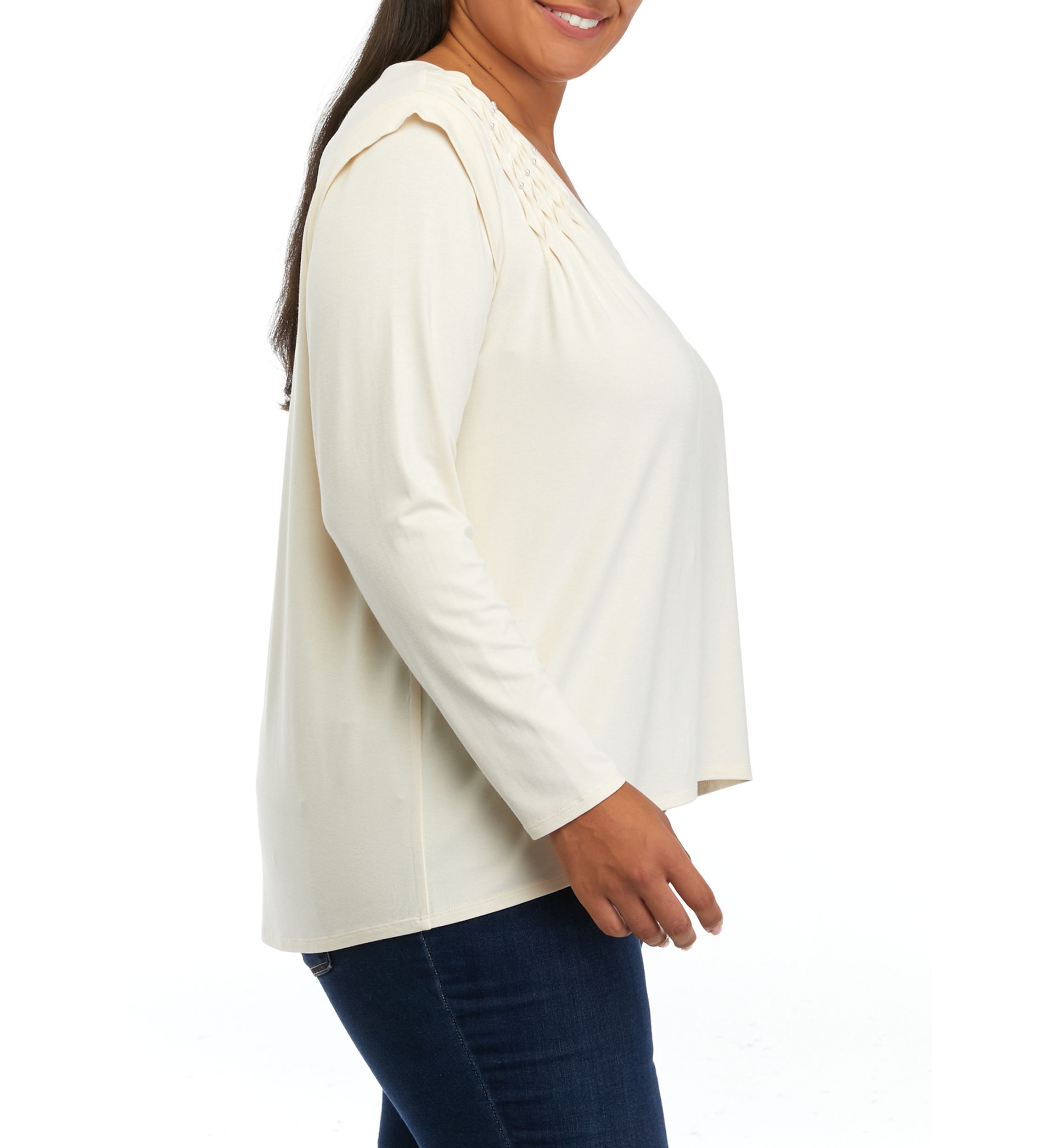Plus Size V-Neck Lace Trim Top 