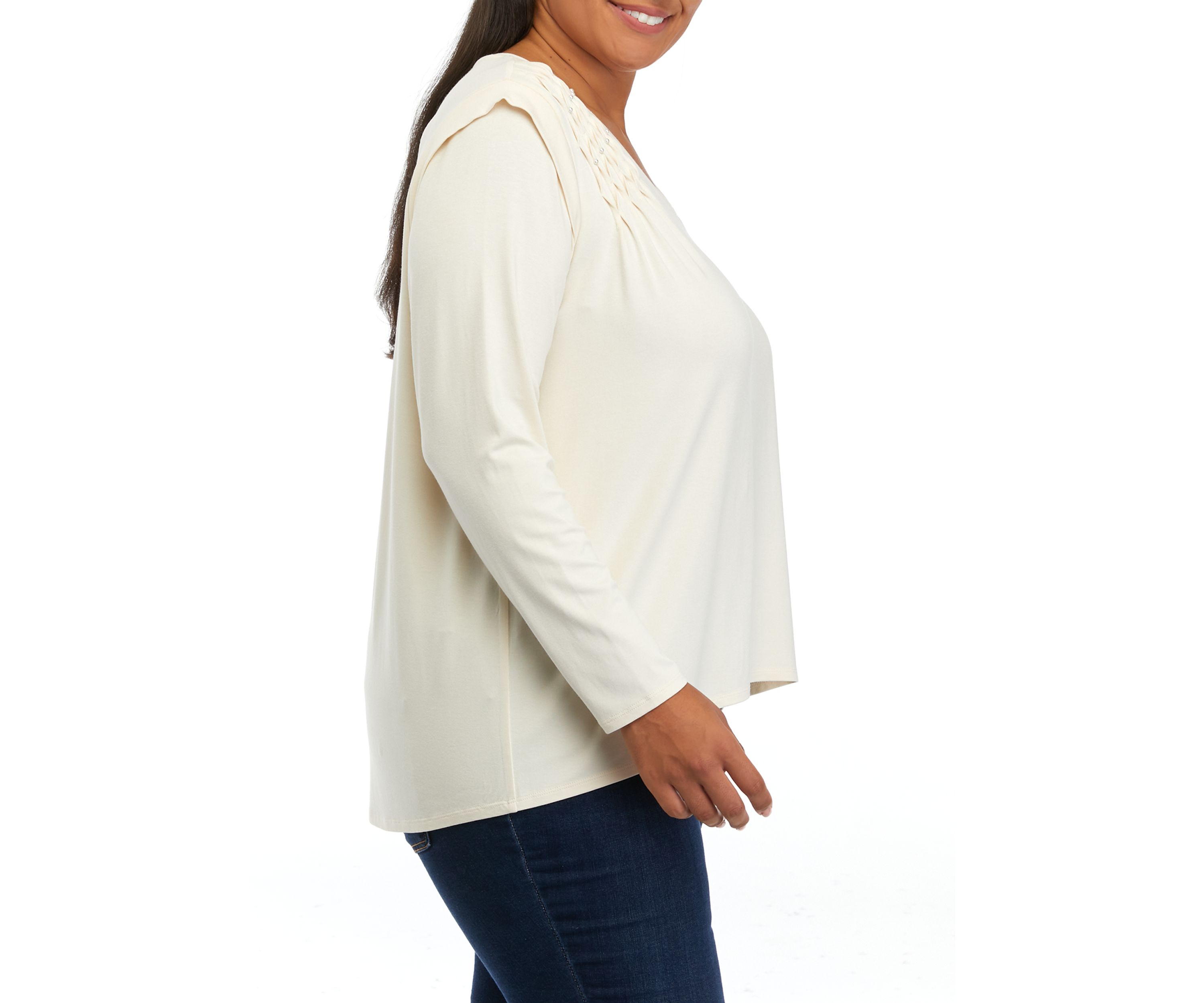 Plus Size V-Neck Lace Trim Top 