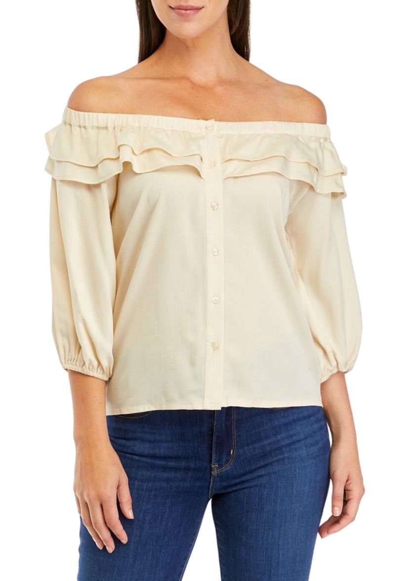 Womens Off the Shoulder Double Tier Top