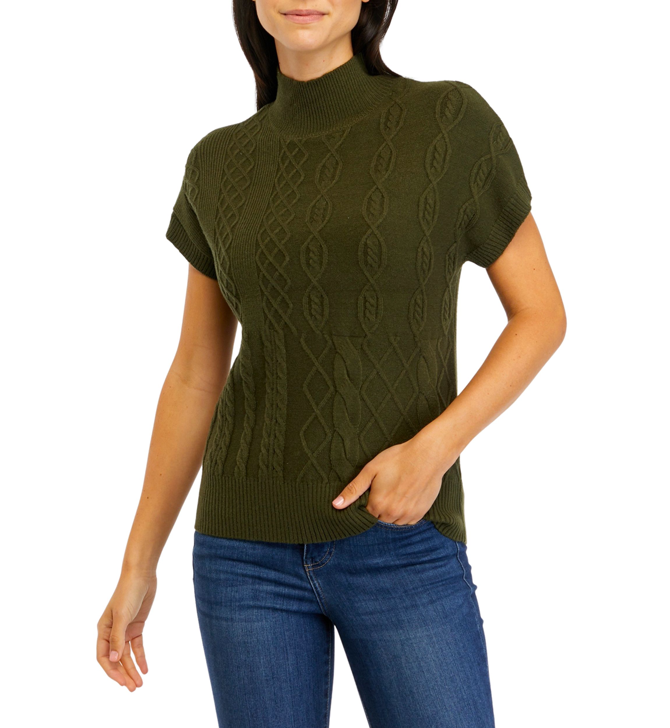 Womens Stitch Block Mock Neck Sweater