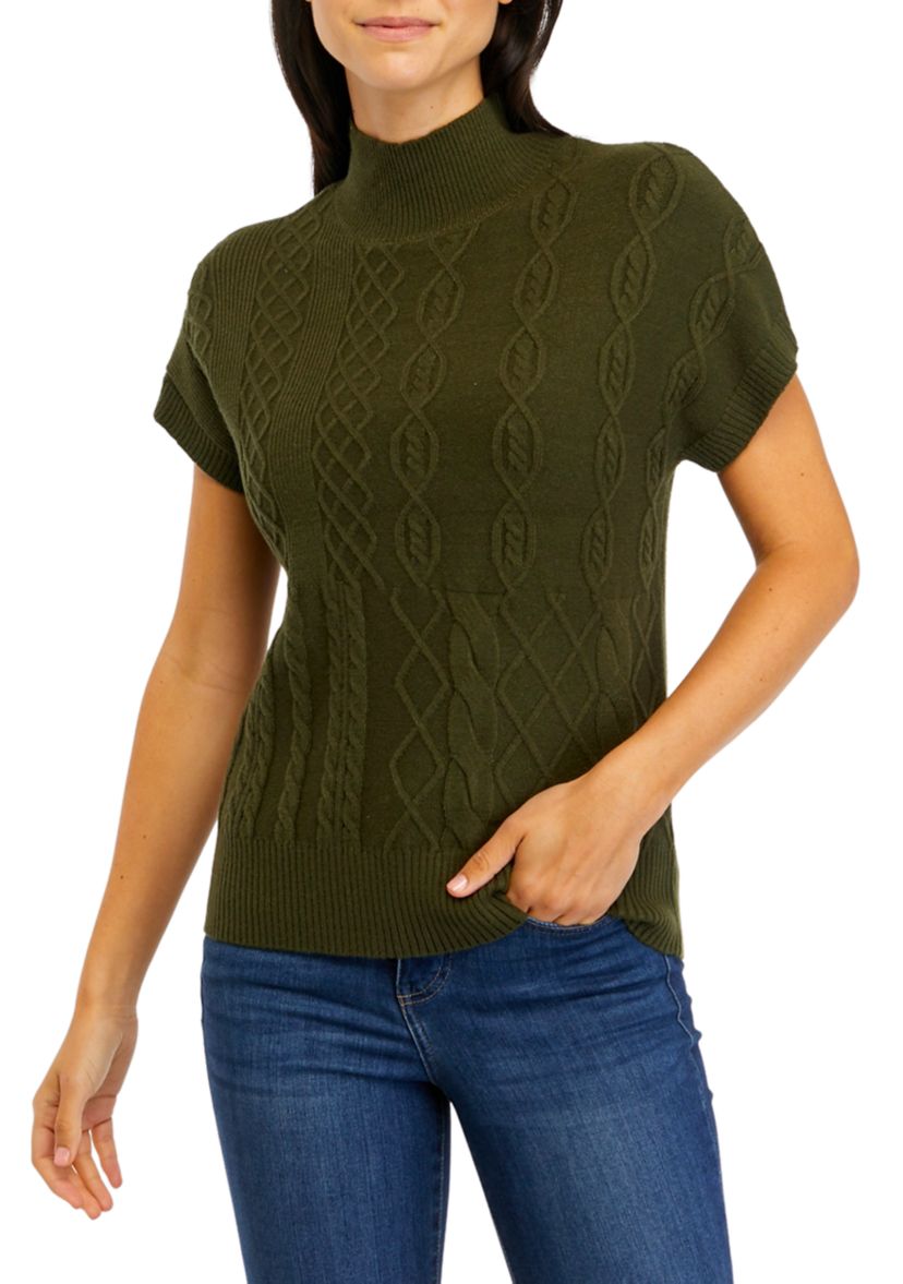 Womens Stitch Block Mock Neck Sweater