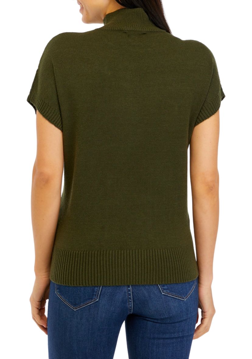 Womens Stitch Block Mock Neck Sweater
