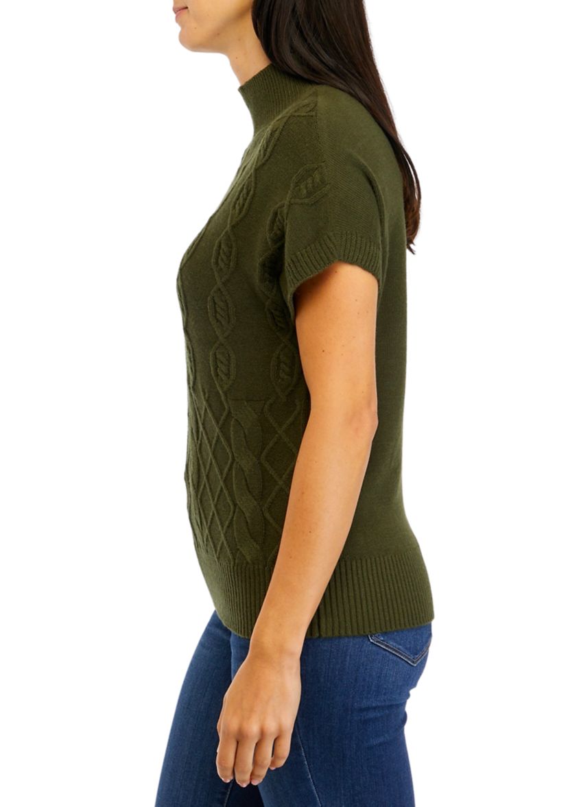 Womens Stitch Block Mock Neck Sweater