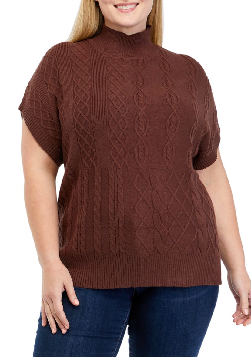Plus Size Stitch Block Mock Neck Sweater 