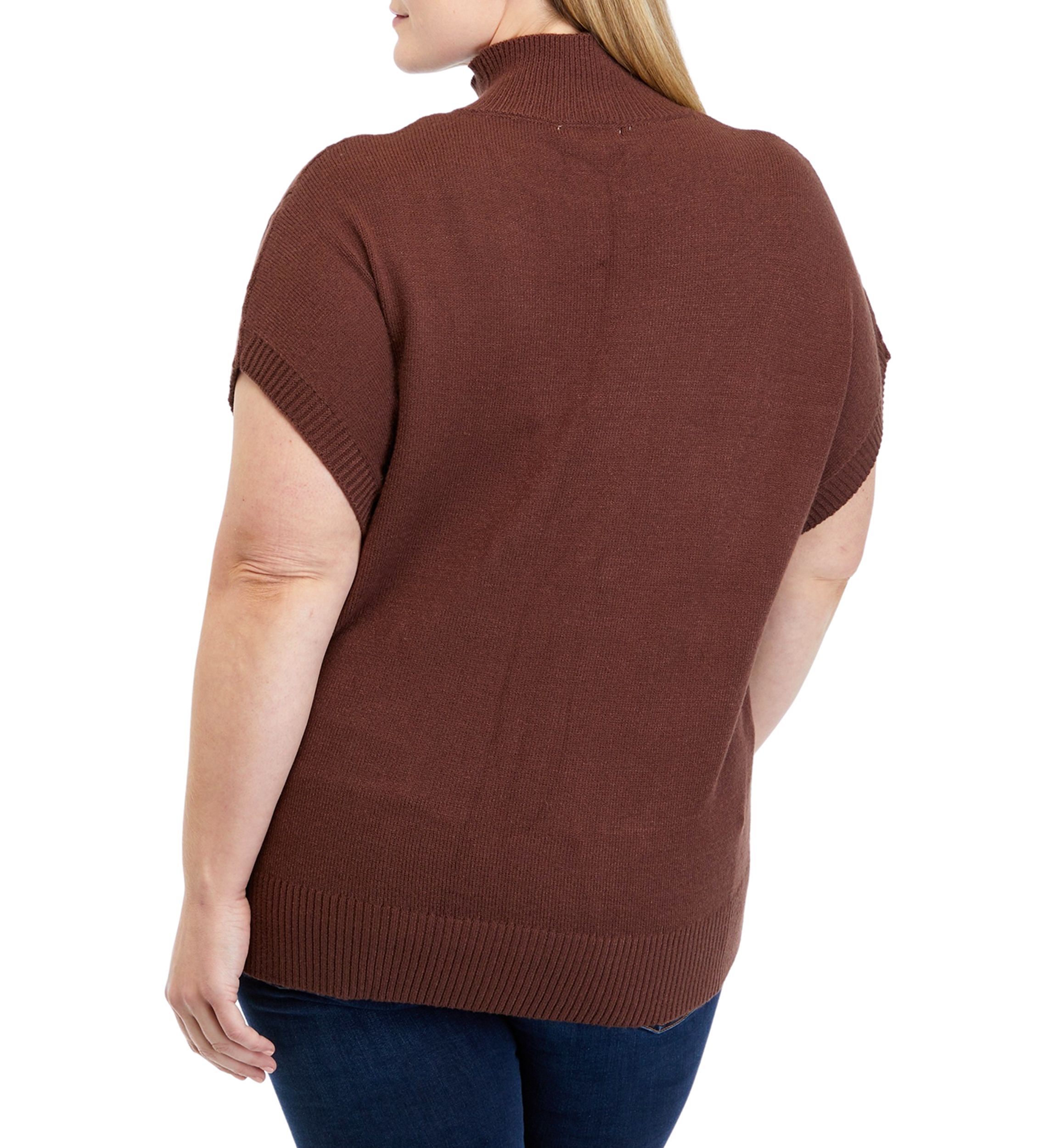 Plus Size Stitch Block Mock Neck Sweater 