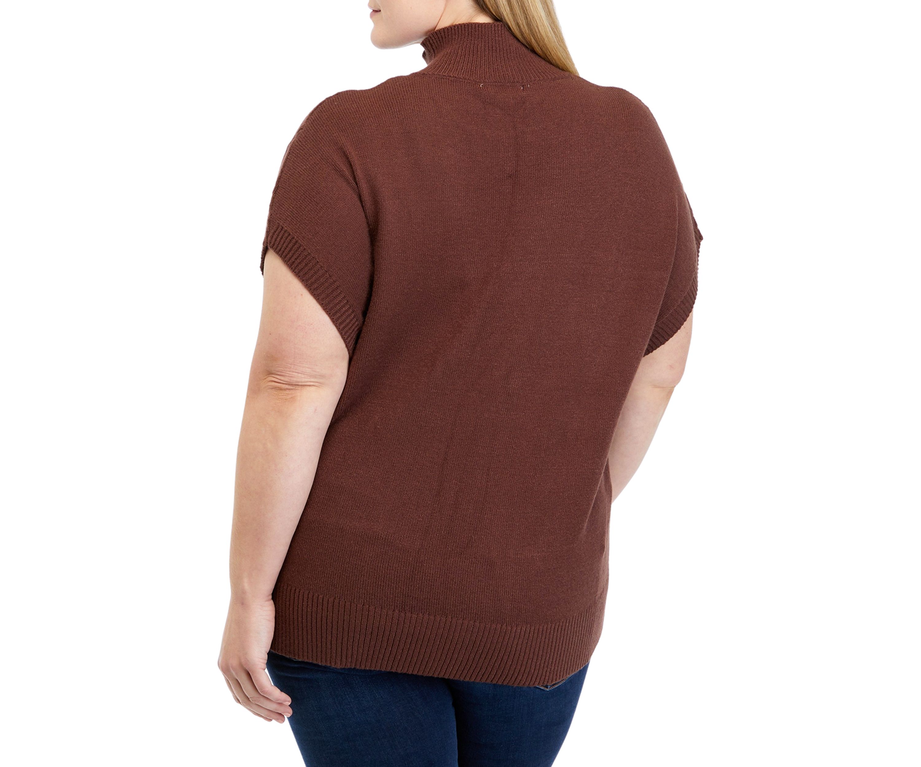 Plus Size Stitch Block Mock Neck Sweater 