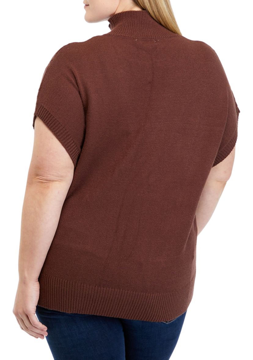 Plus Size Stitch Block Mock Neck Sweater 