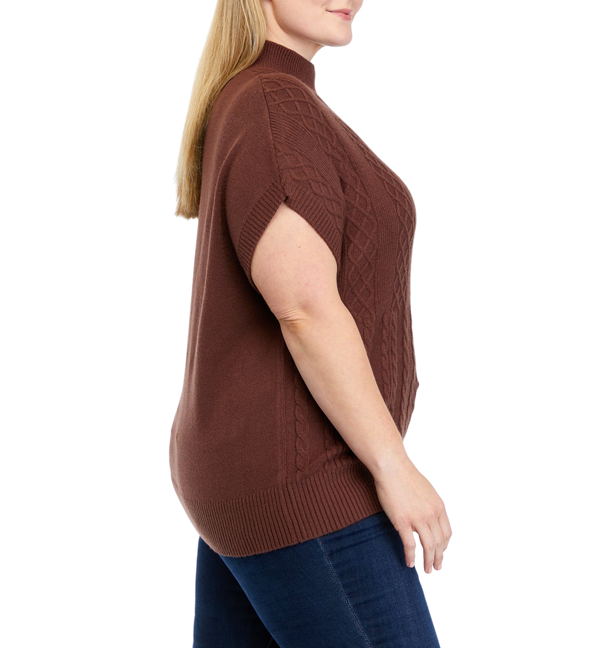 Plus Size Stitch Block Mock Neck Sweater 