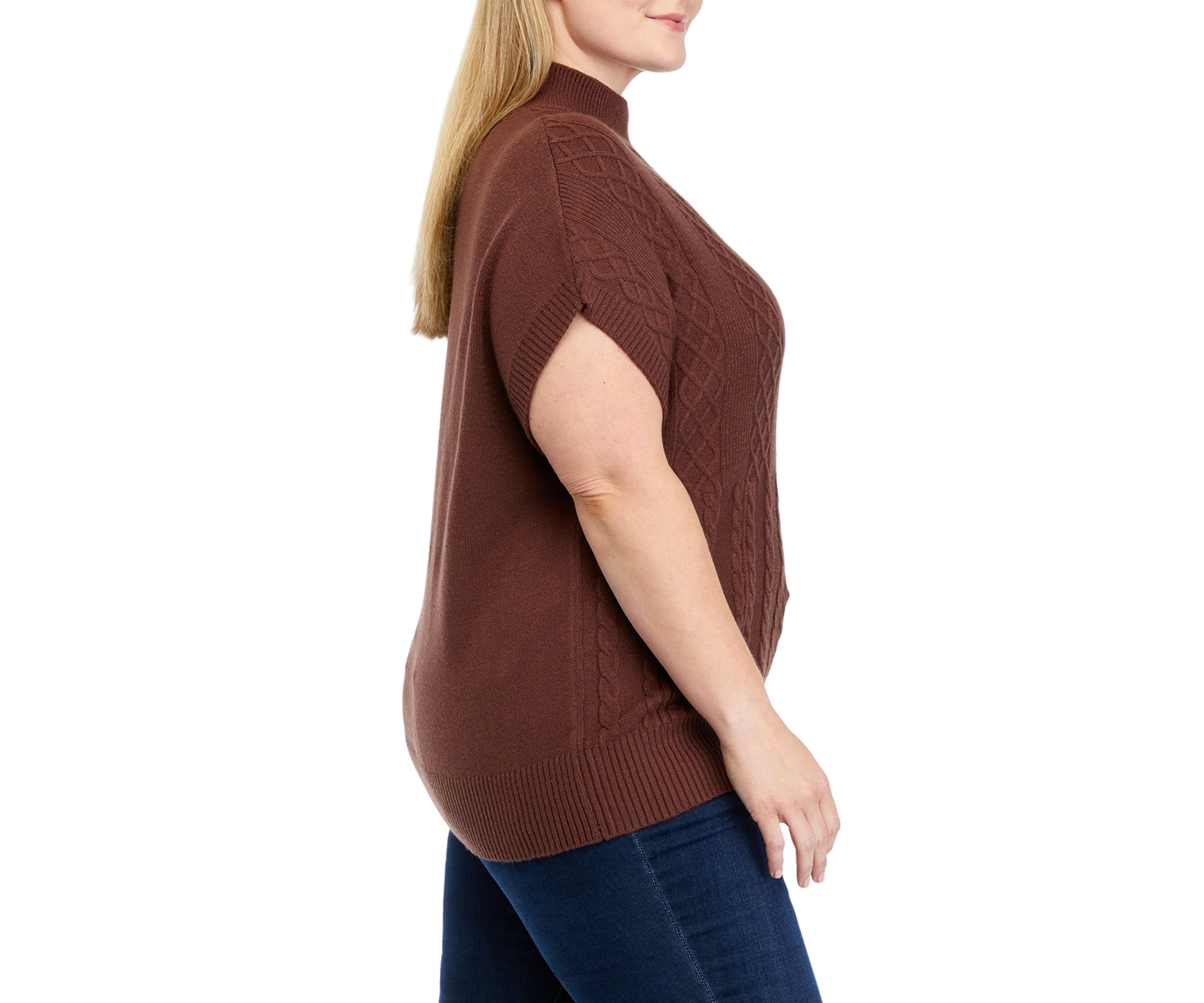 Plus Size Stitch Block Mock Neck Sweater 
