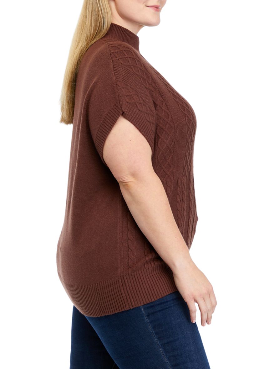 Plus Size Stitch Block Mock Neck Sweater 