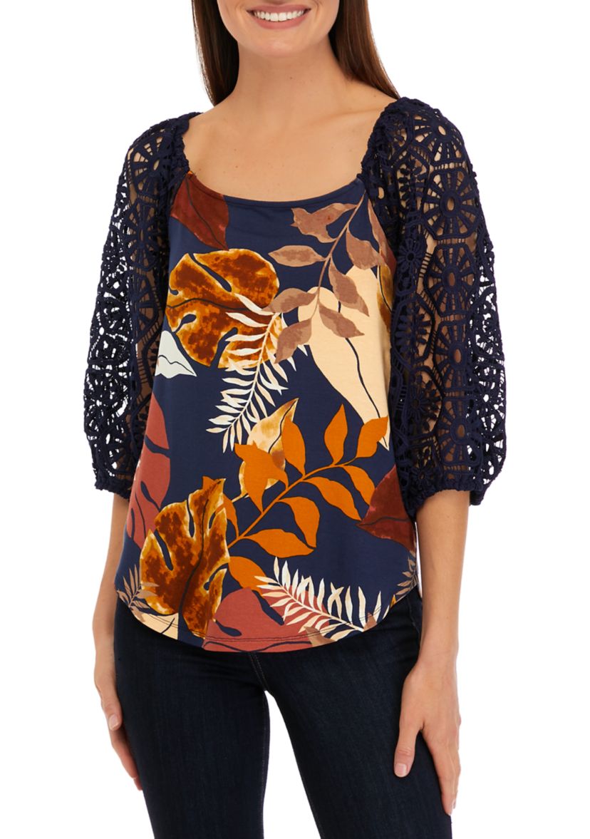 Womens Puff Sleeve Floral Top 
