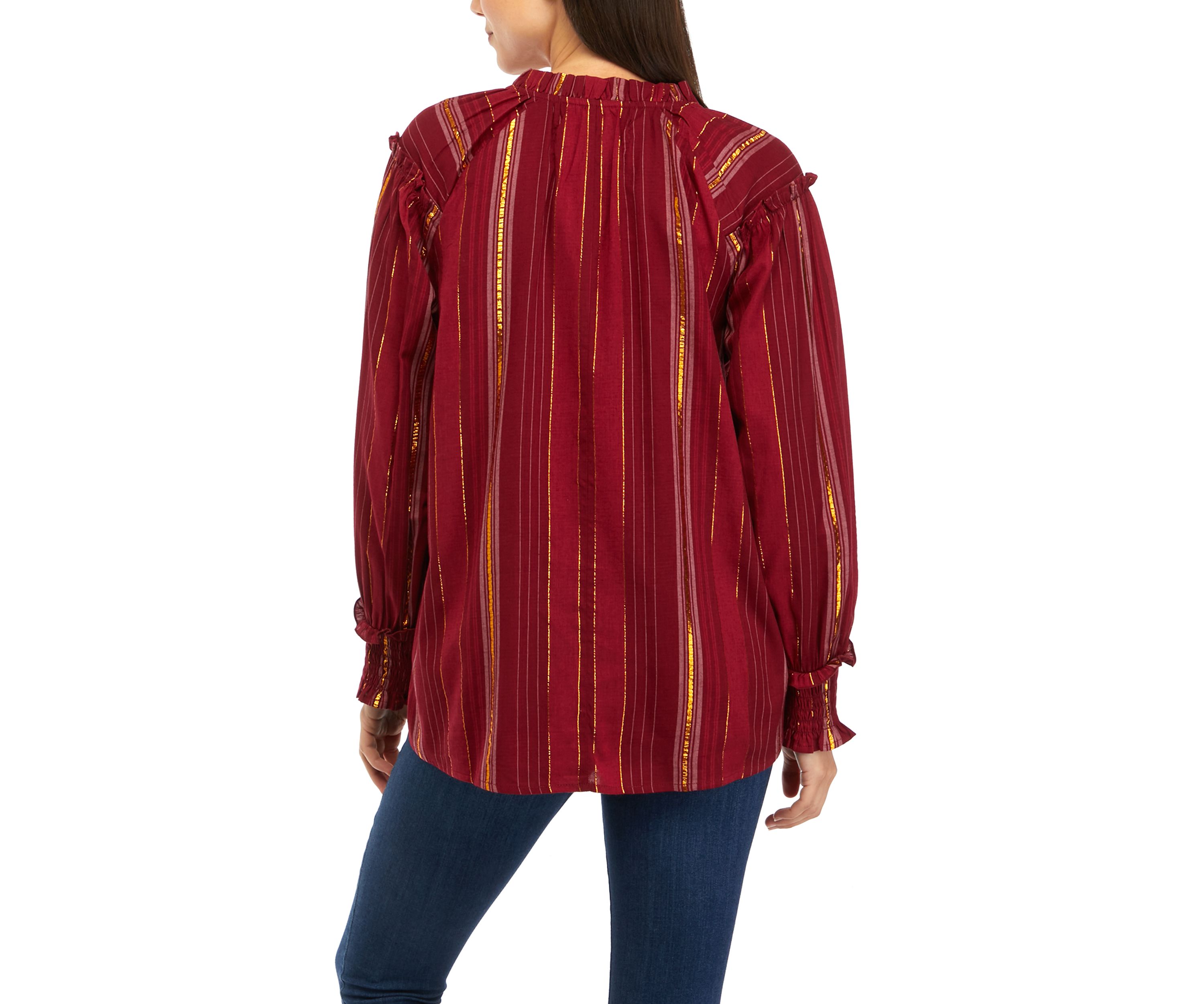Womens Ruffle Trim Button Front Blouse