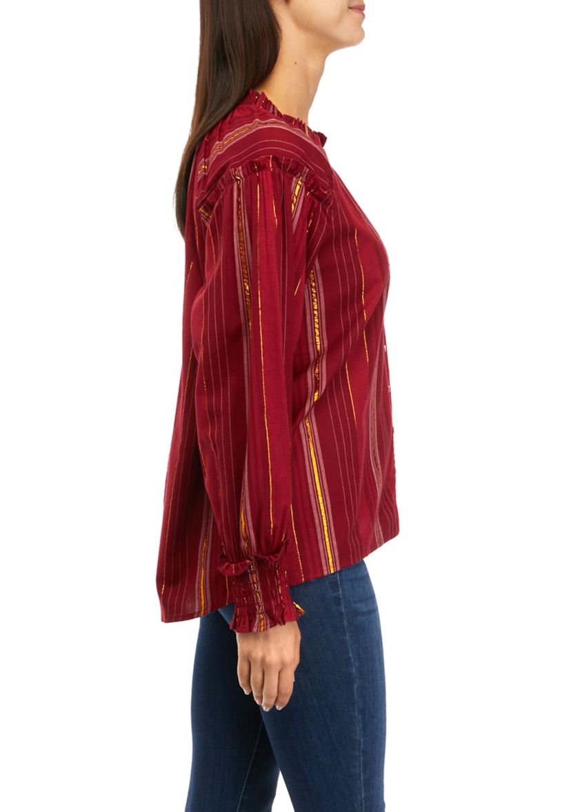 Womens Ruffle Trim Button Front Blouse