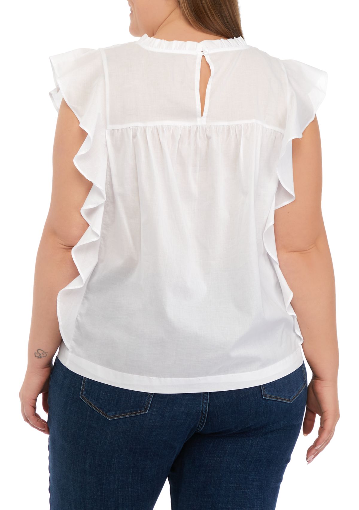 Plus Size Short Flutter Sleeve Smocked Top