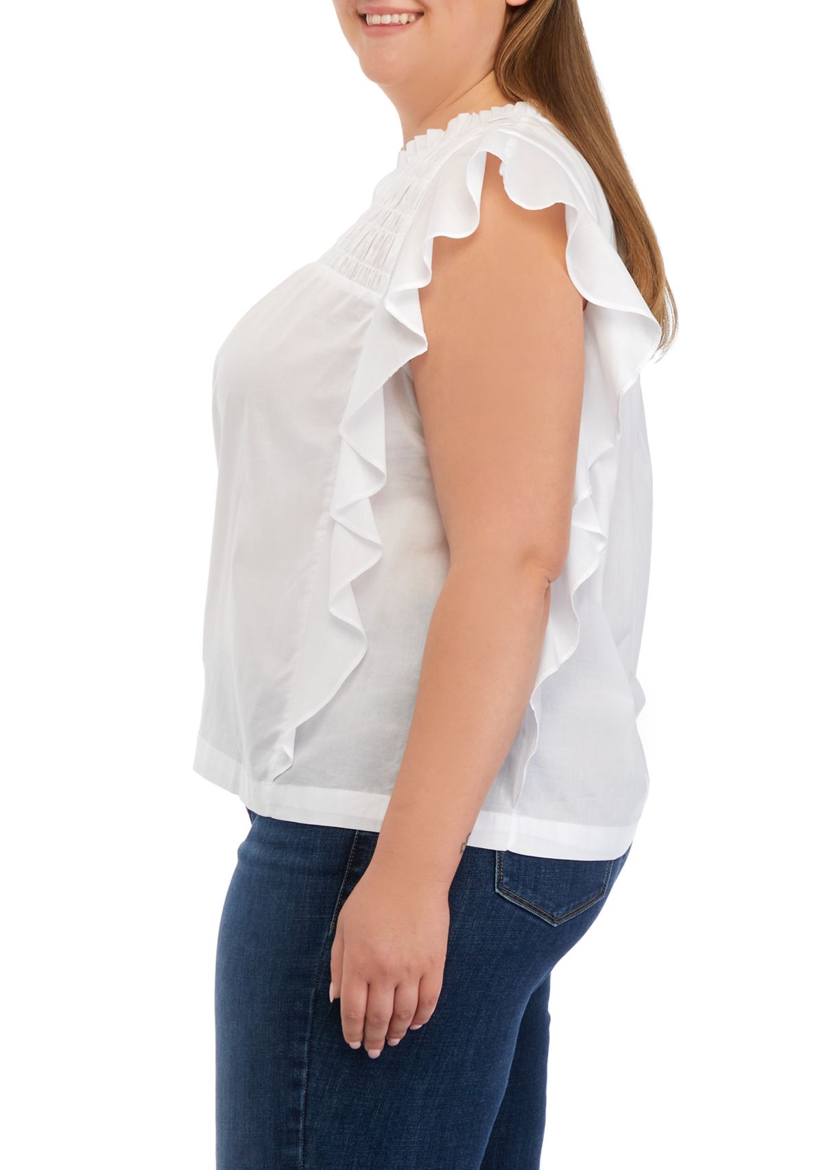 Plus Size Short Flutter Sleeve Smocked Top