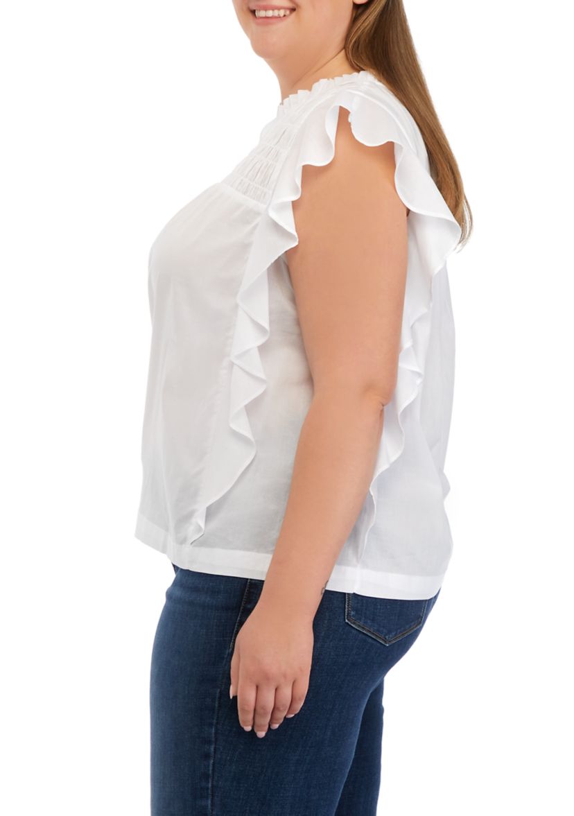 Plus Size Short Flutter Sleeve Smocked Top