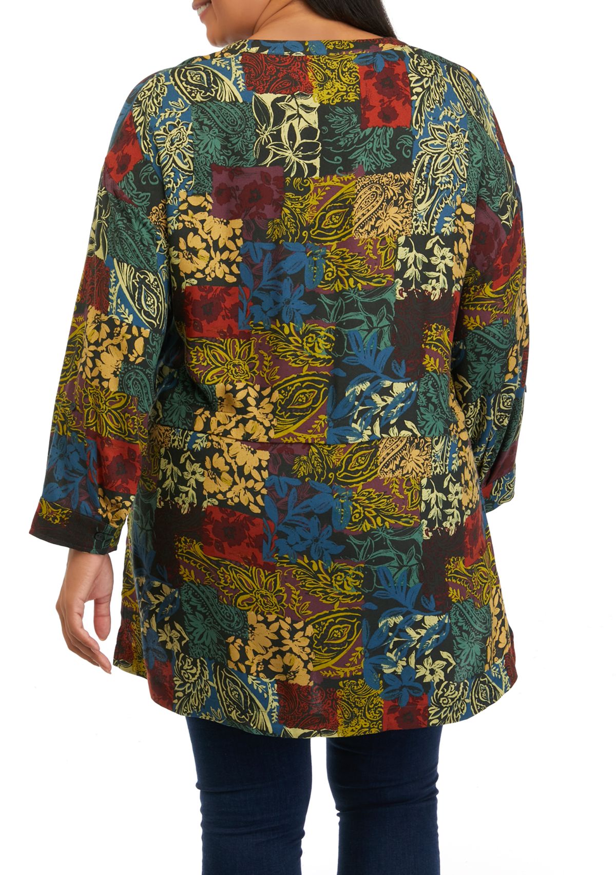 Plus Size Roll Tab Printed Tunic