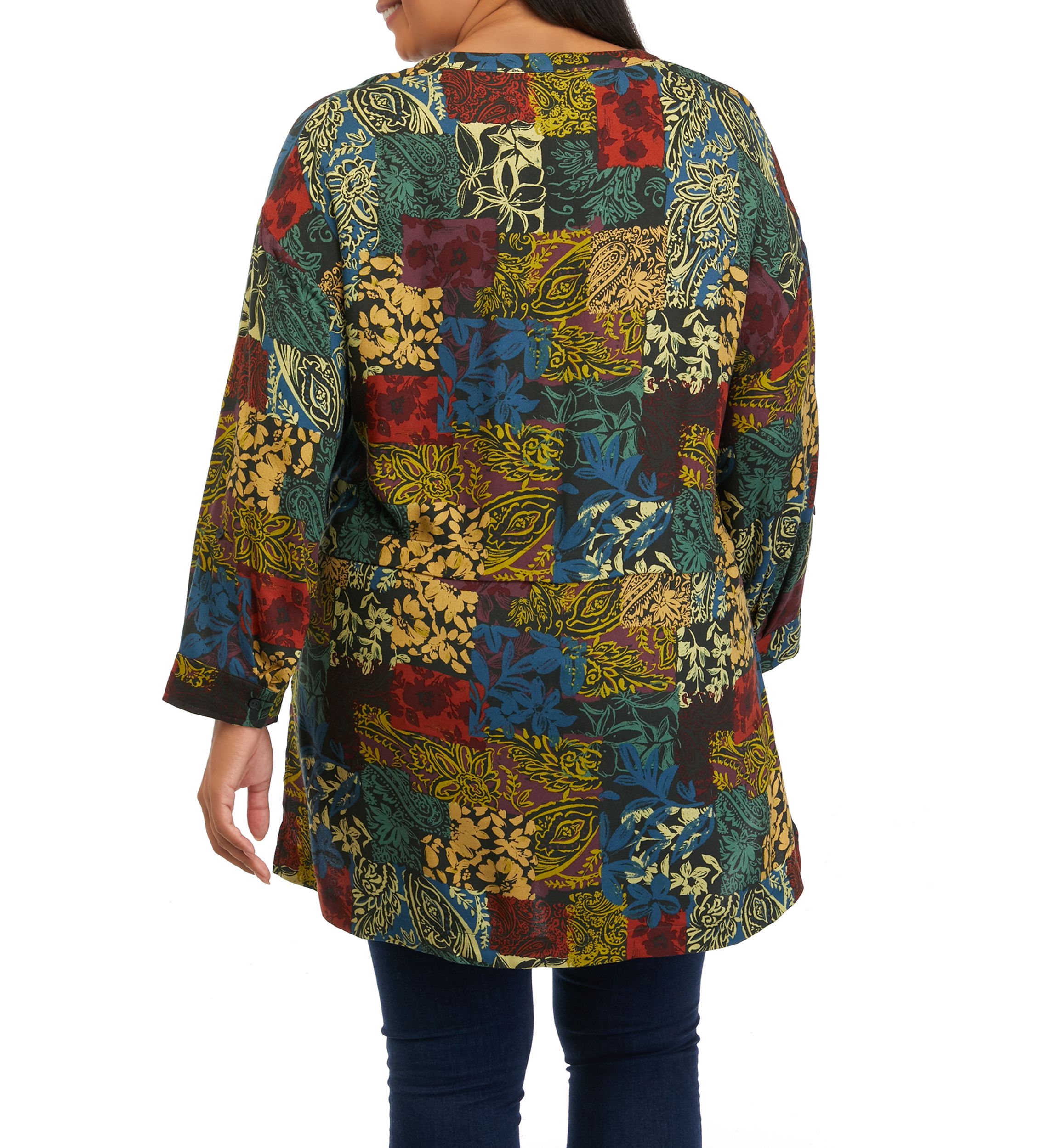 Plus Size Roll Tab Printed Tunic