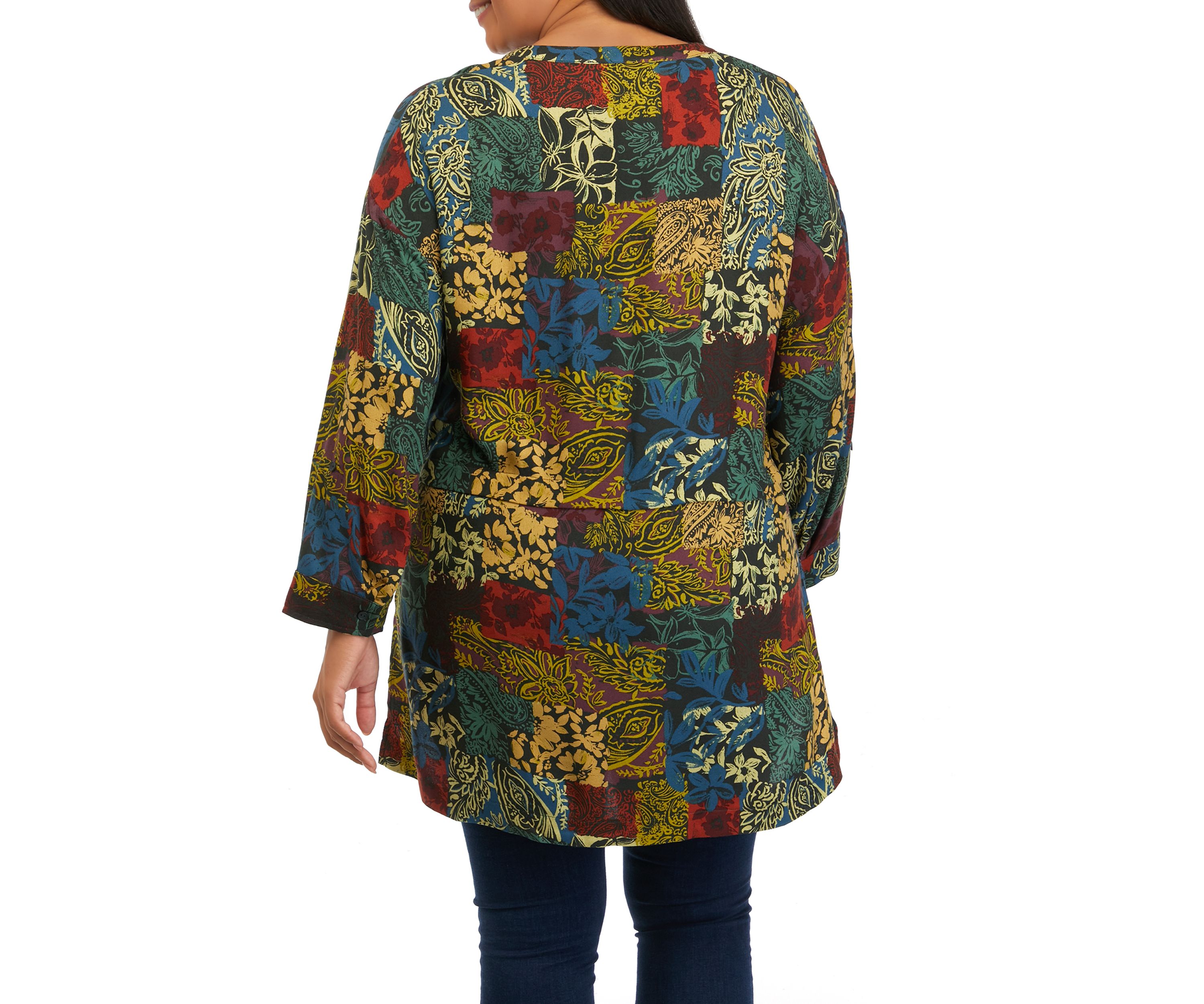 Plus Size Roll Tab Printed Tunic