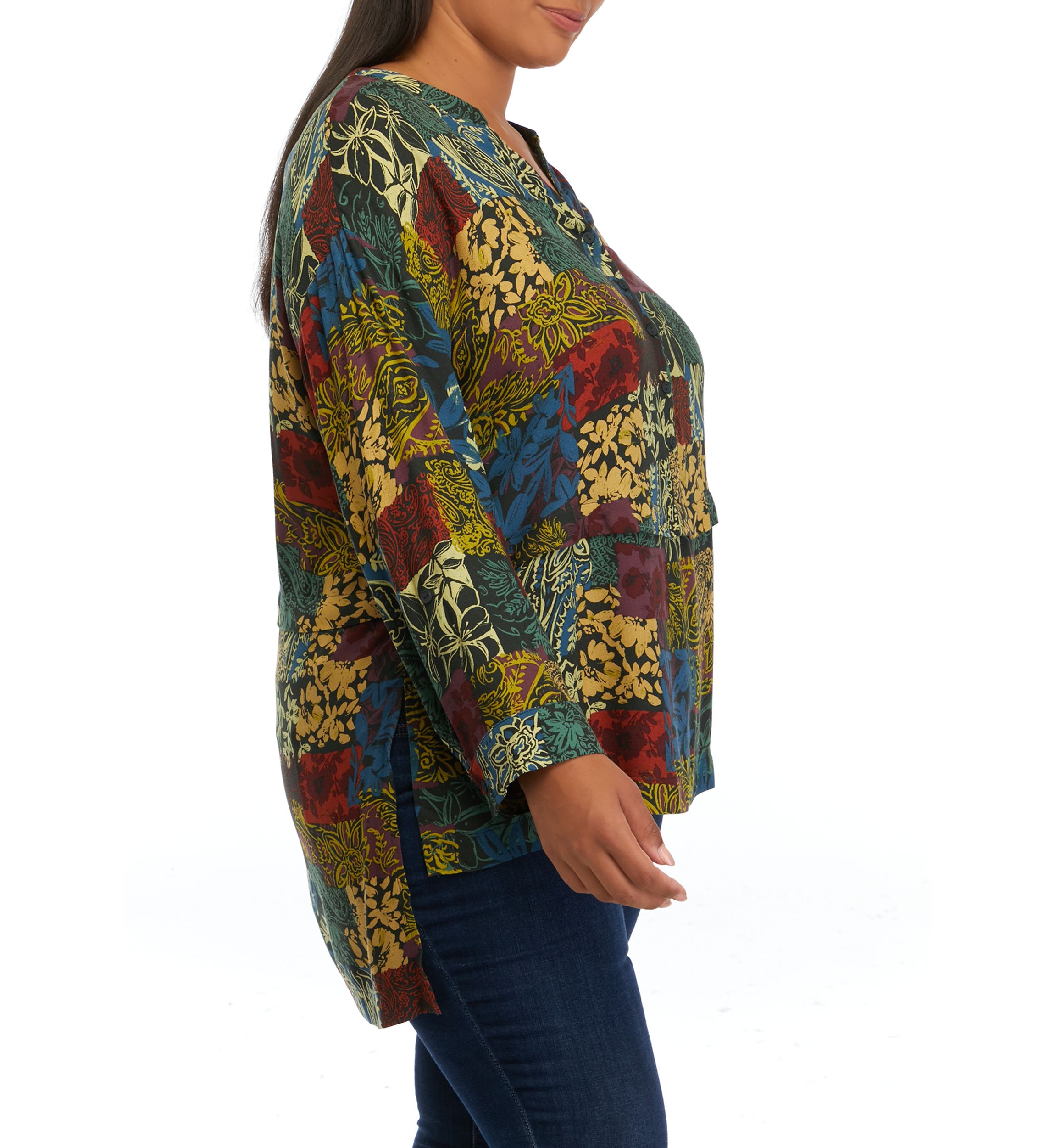 Plus Size Roll Tab Printed Tunic