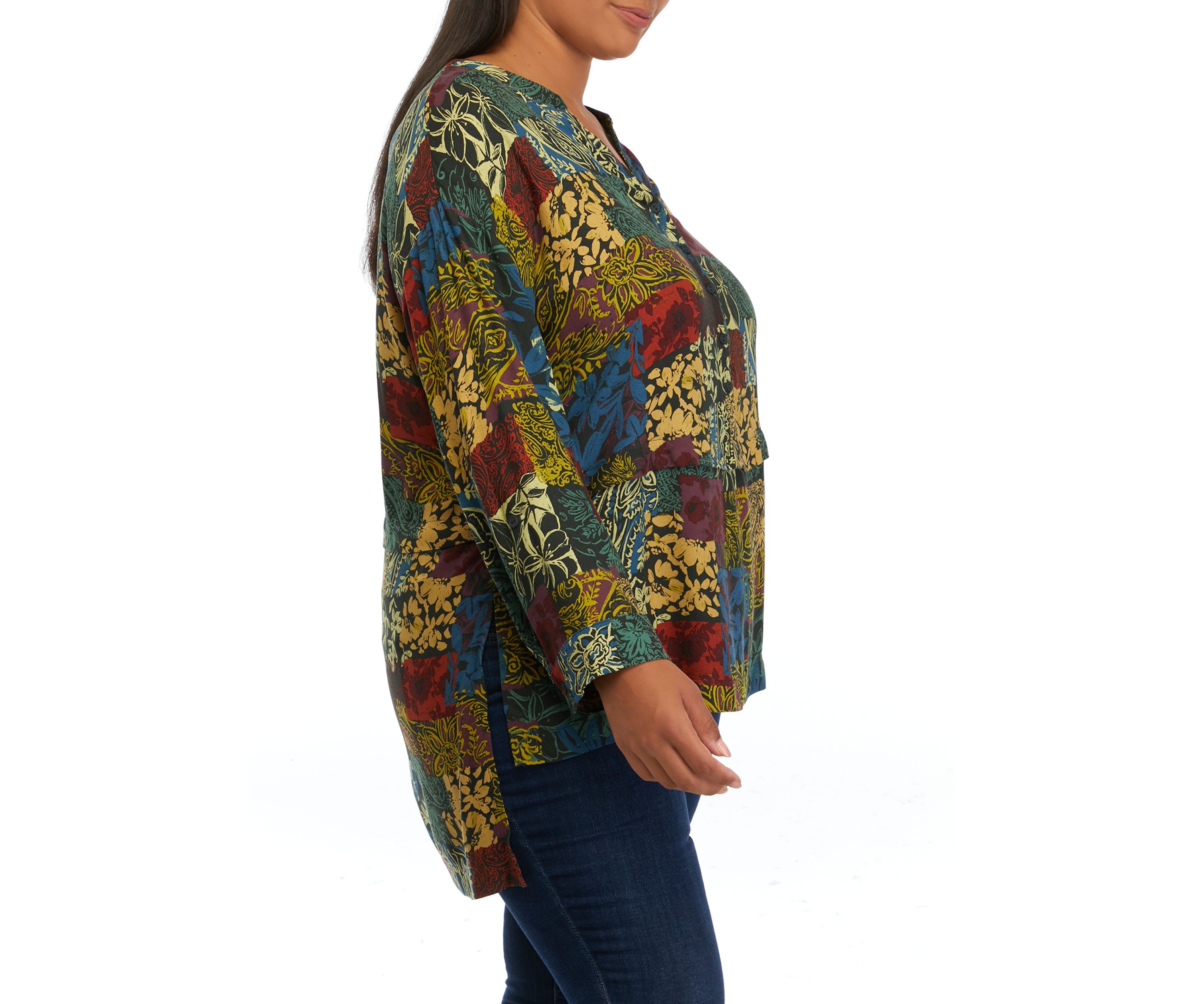 Plus Size Roll Tab Printed Tunic