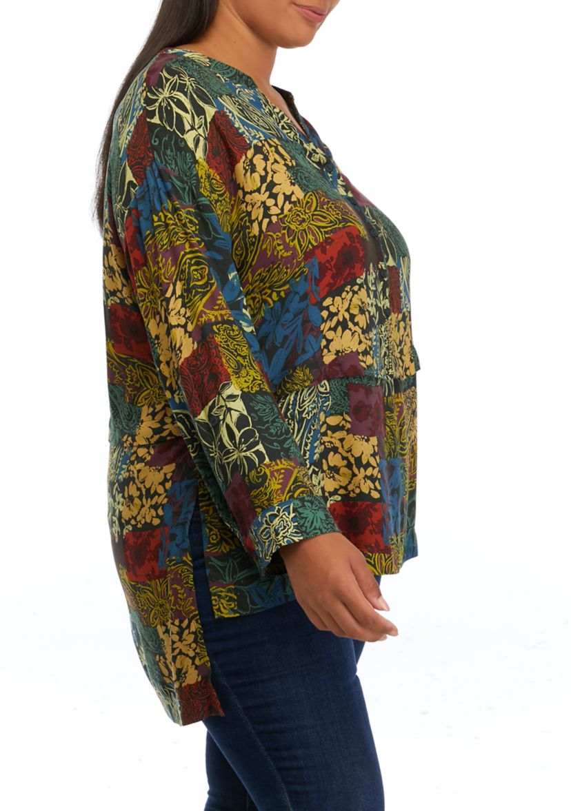 Plus Size Roll Tab Printed Tunic