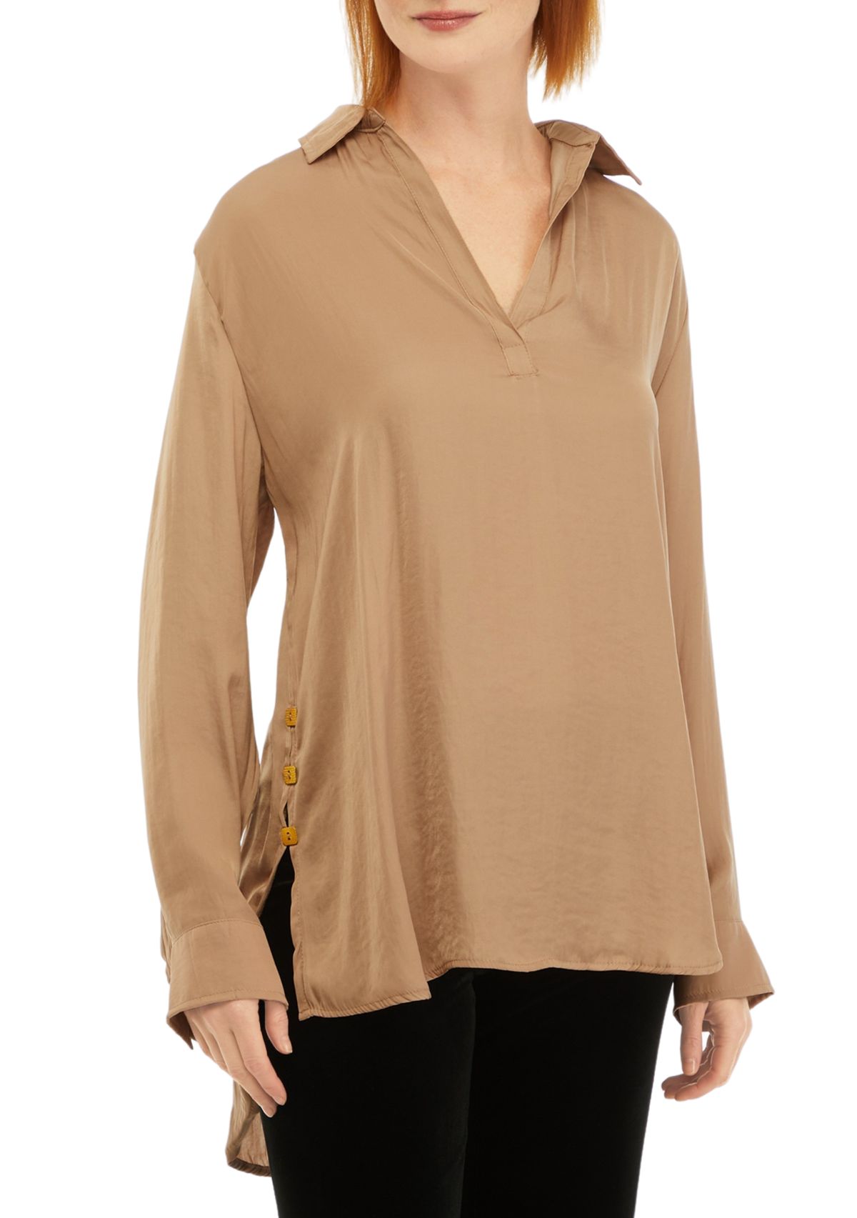 Womens High Low Button Front Top