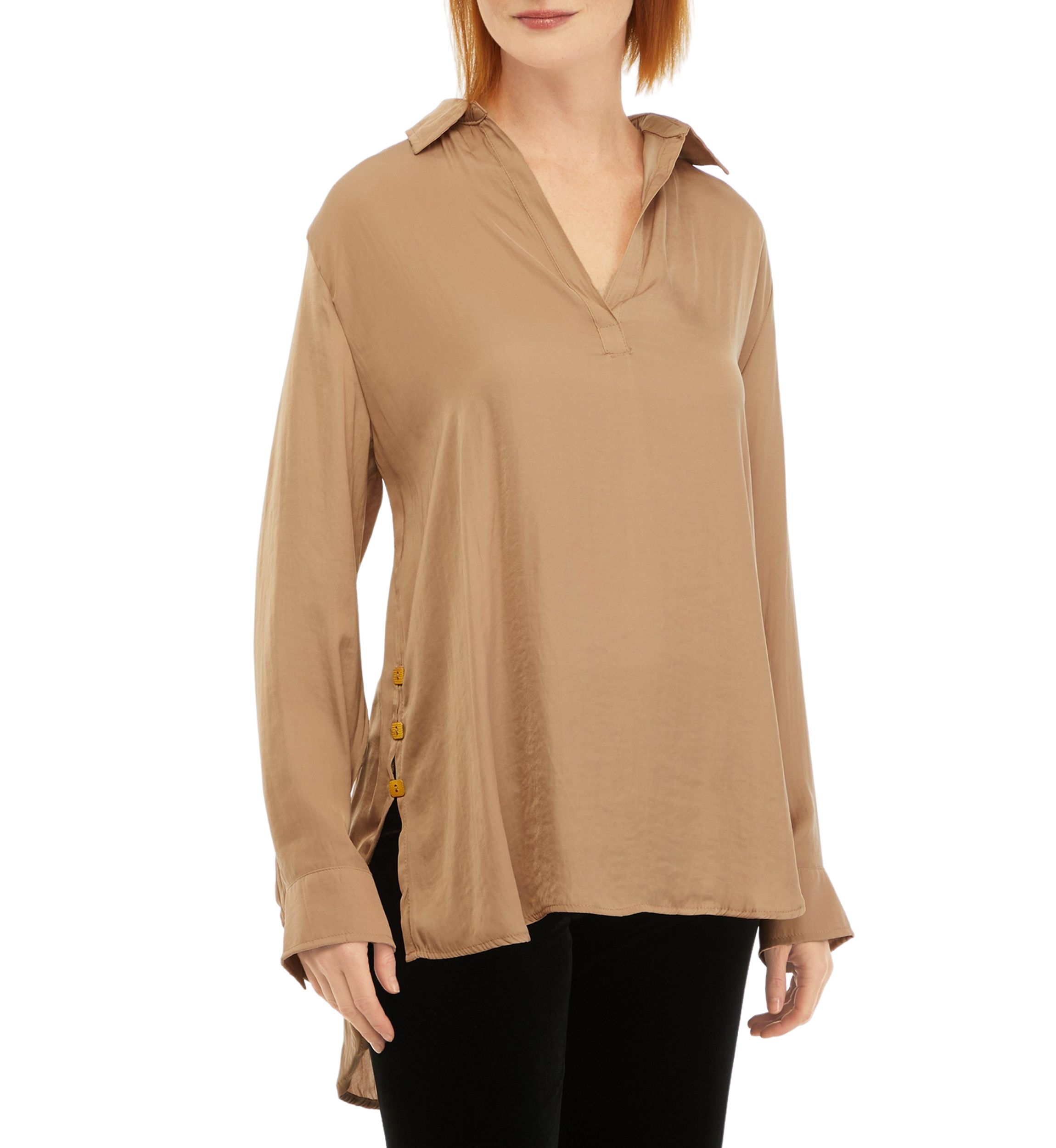 Womens High Low Button Front Top