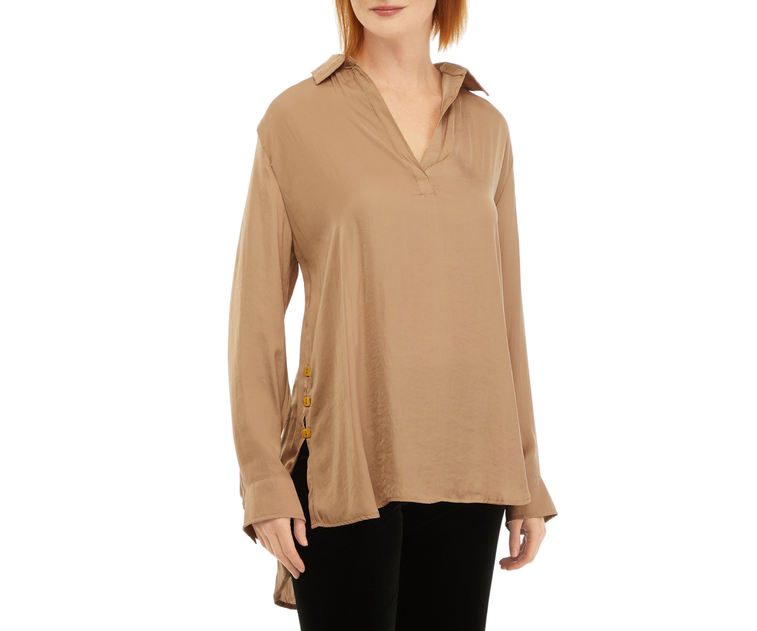 Womens High Low Button Front Top