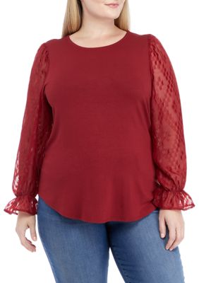 Cupio Women's Plus Size Long Sleeve Julianna Crepe Top, 2X