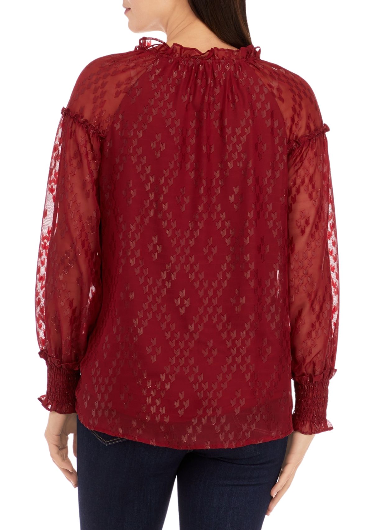 Womens Ruffle Trim Button Front Blouse