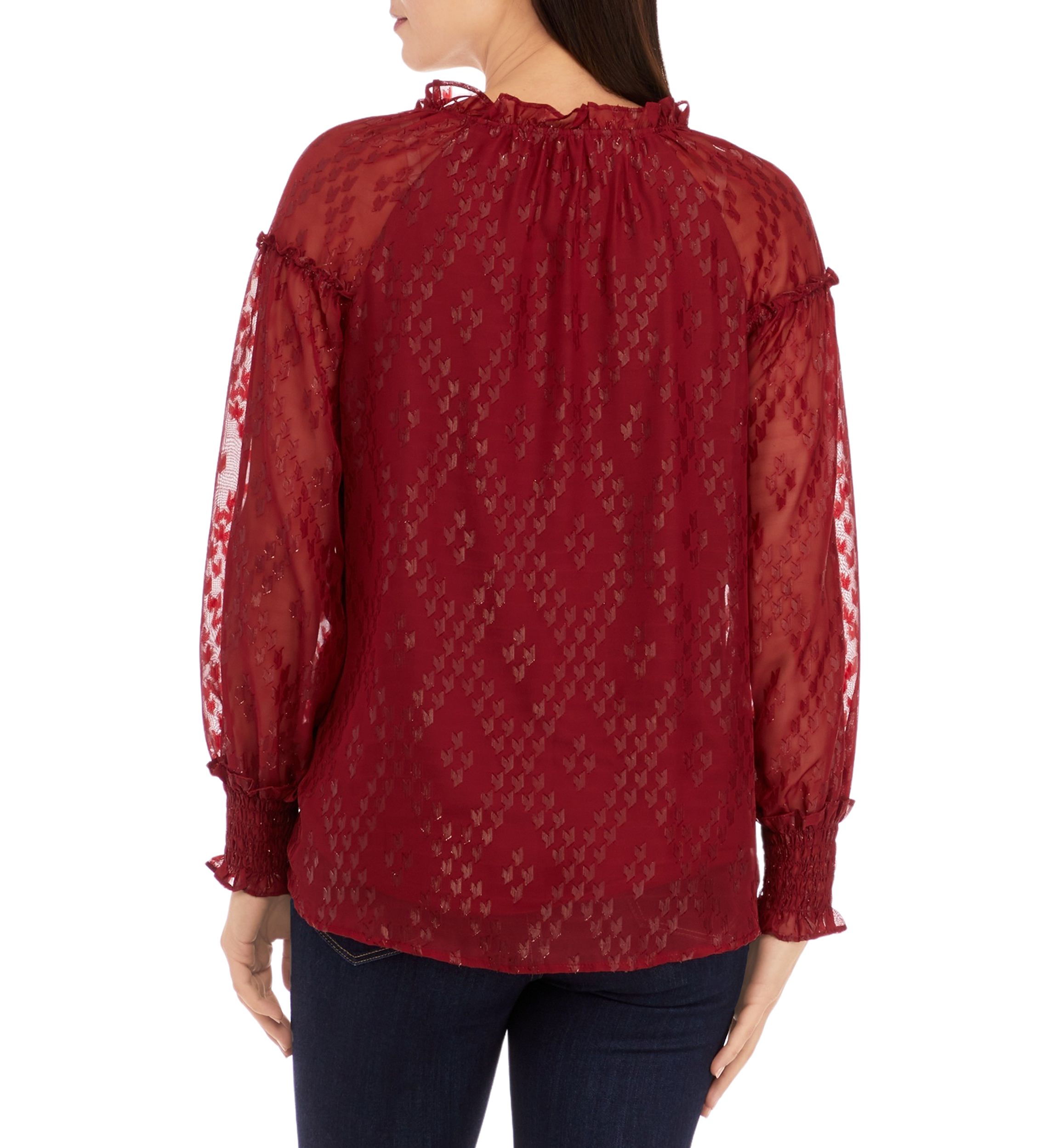 Womens Ruffle Trim Button Front Blouse