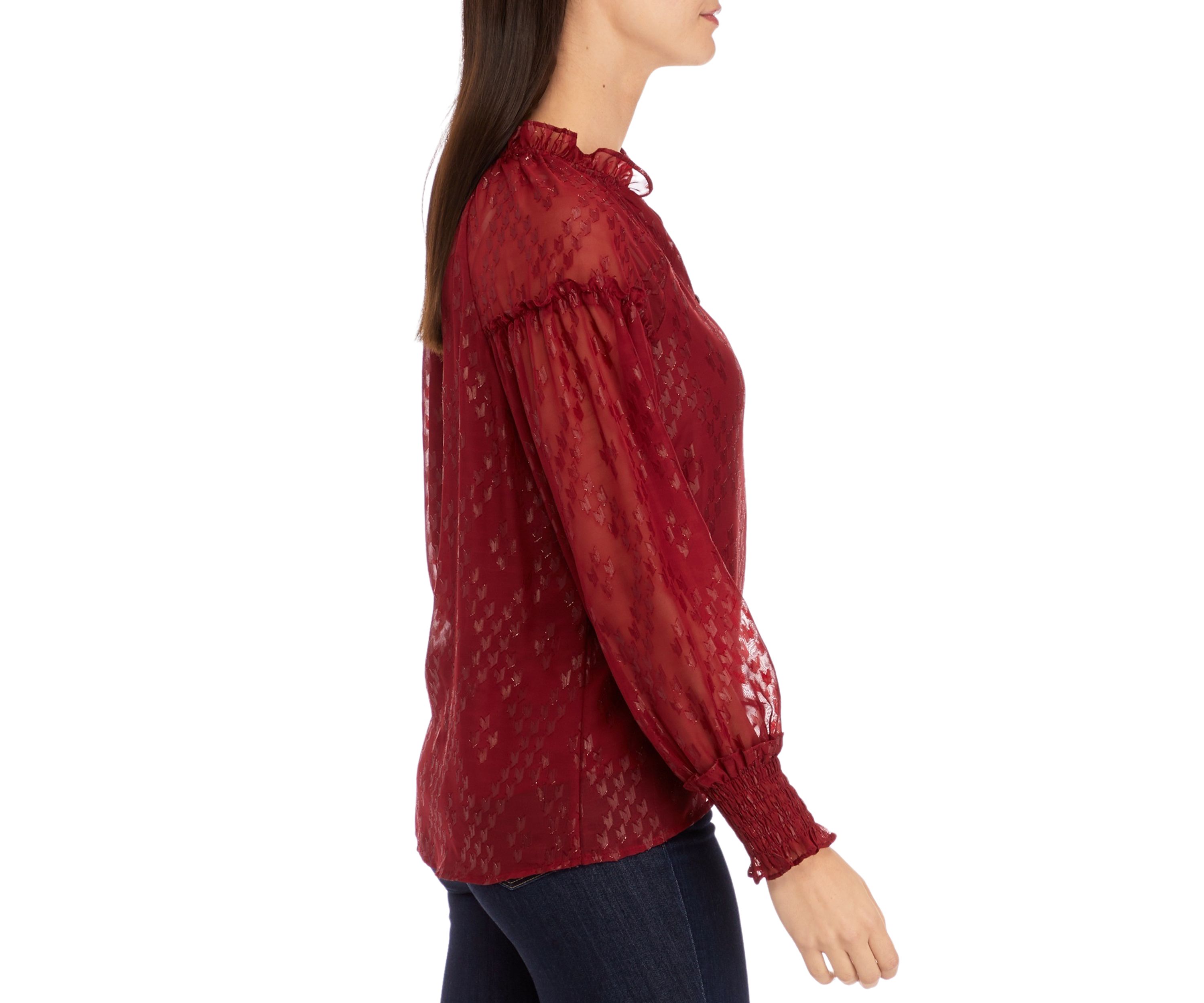 Womens Ruffle Trim Button Front Blouse