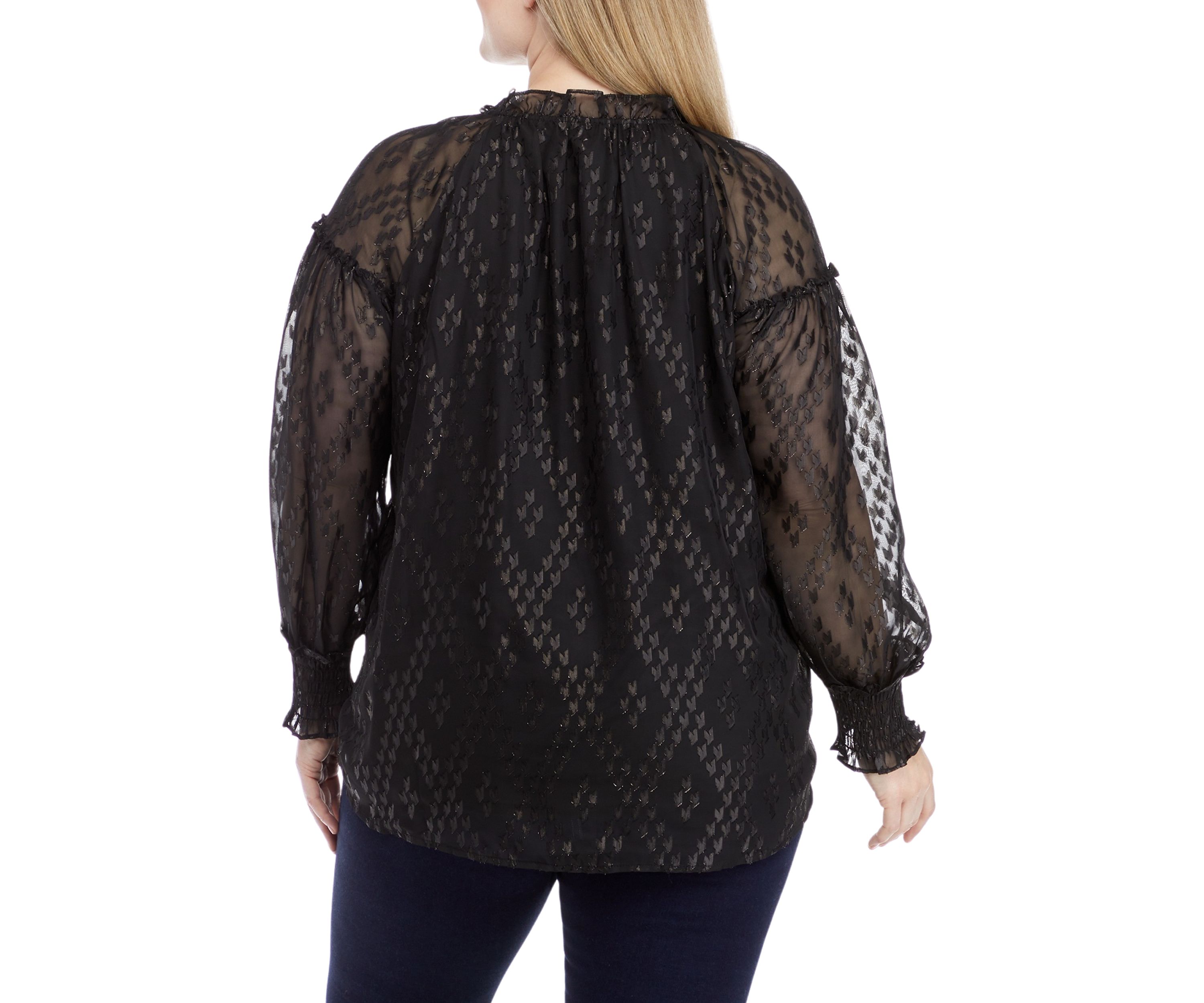 Plus Size Ruffle Trim Button Front Blouse