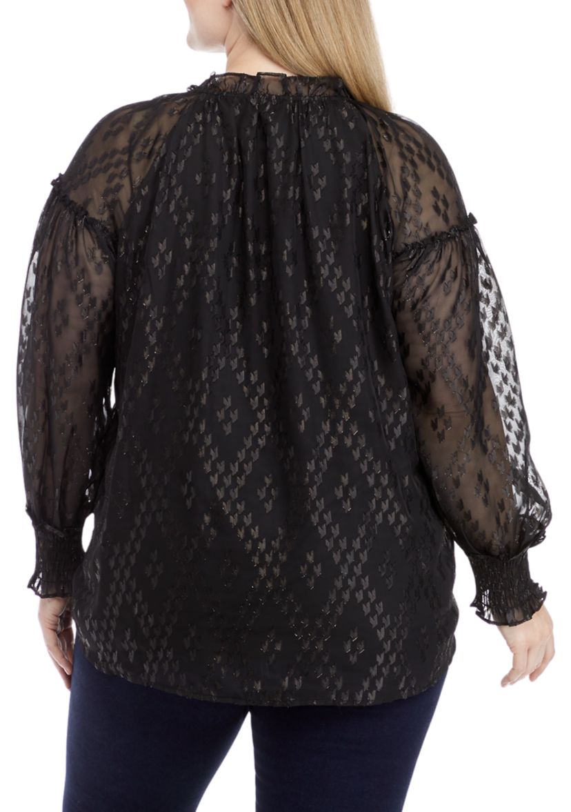 Plus Size Ruffle Trim Button Front Blouse