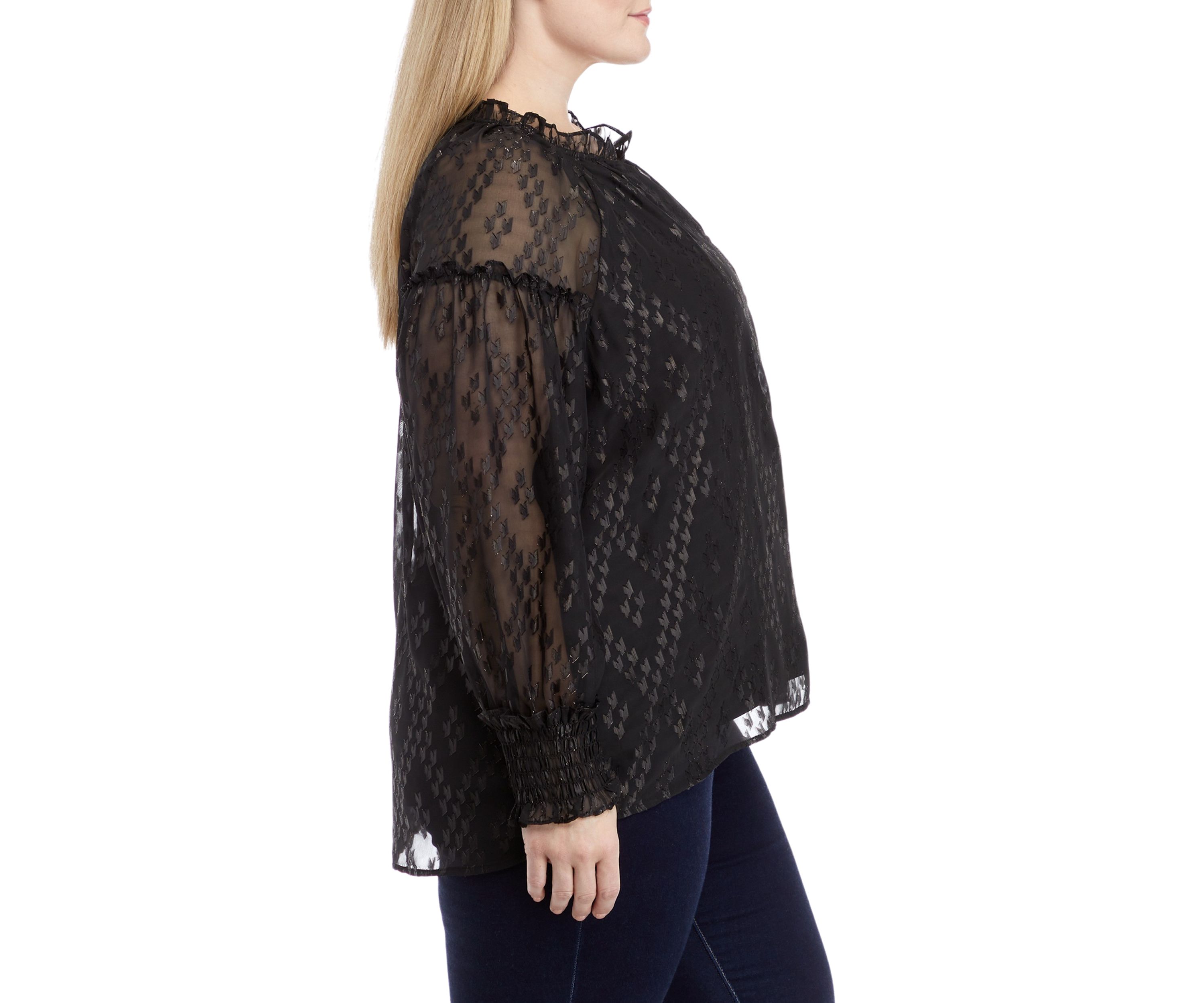 Plus Size Ruffle Trim Button Front Blouse