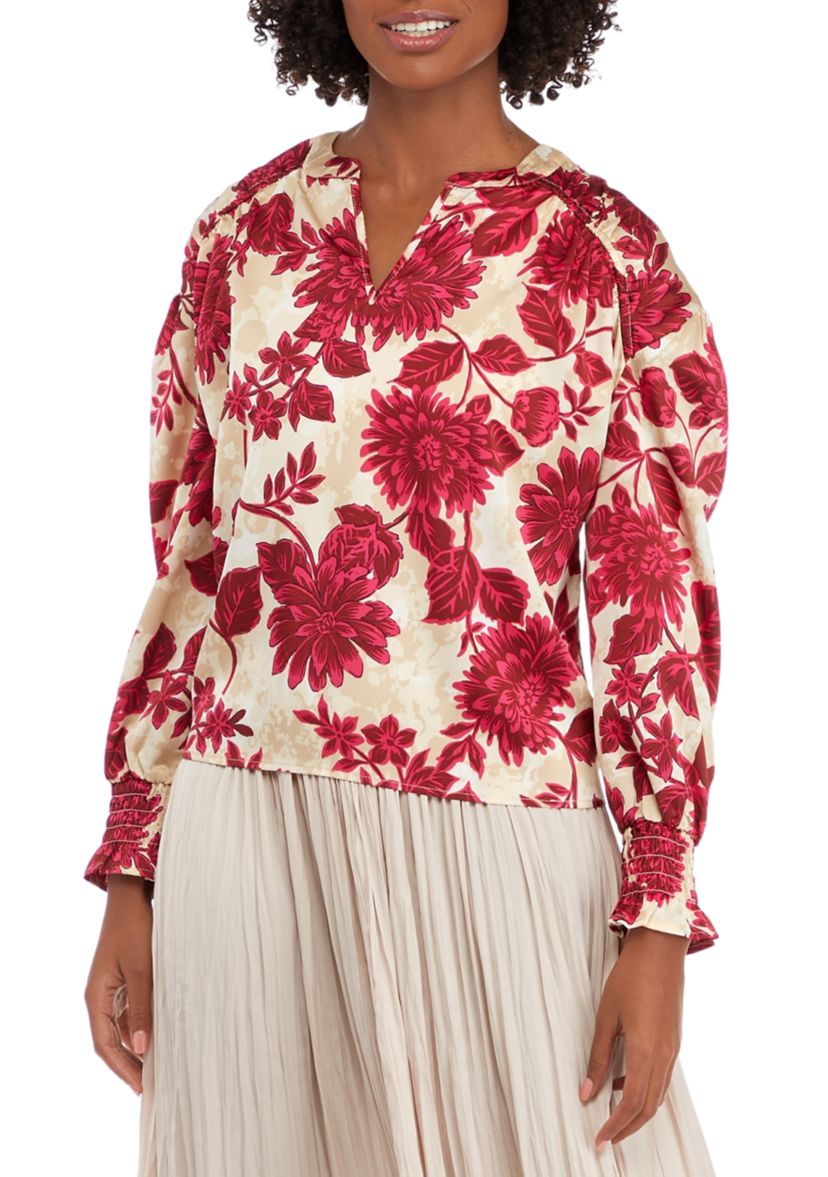 Womens Split Neck Shirred Blouse