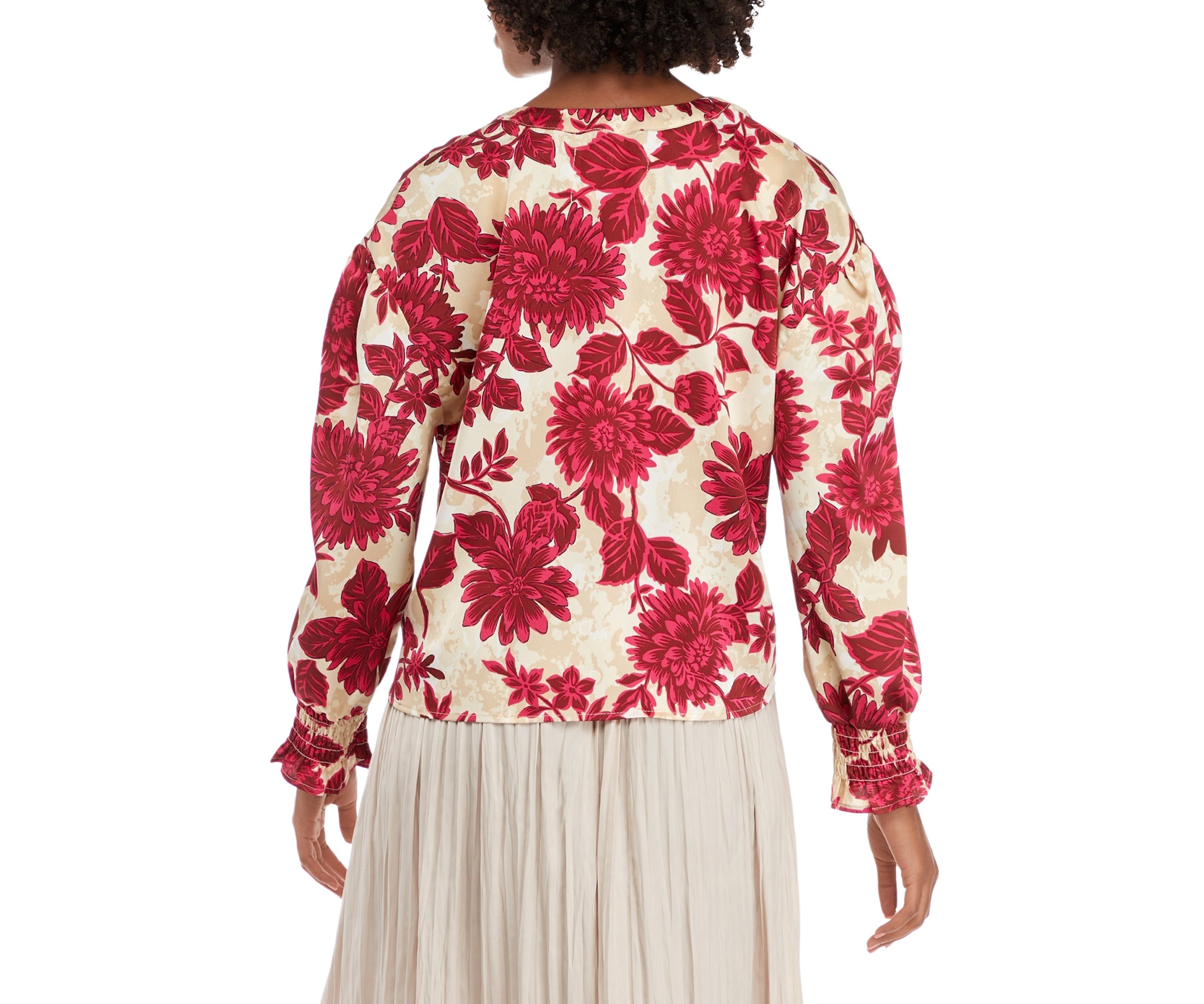 Womens Split Neck Shirred Blouse