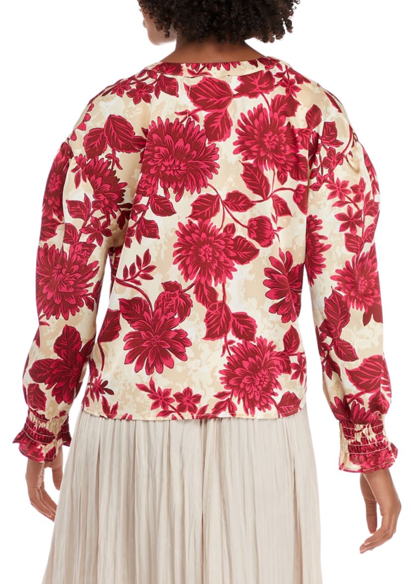 Womens Split Neck Shirred Blouse
