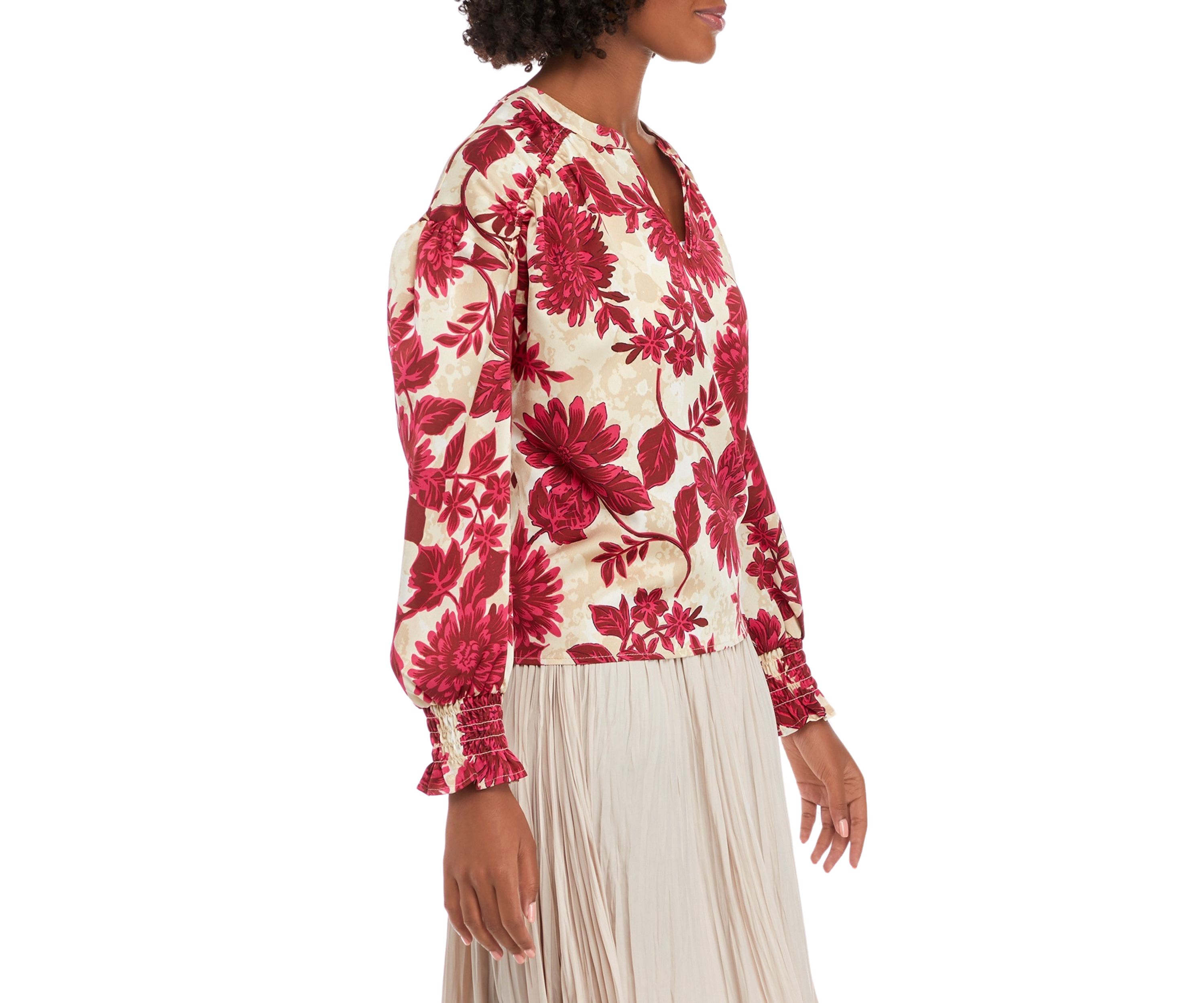 Womens Split Neck Shirred Blouse