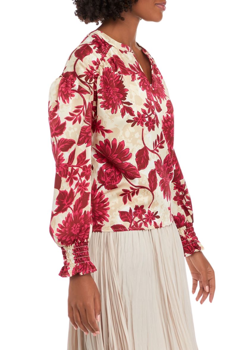 Womens Split Neck Shirred Blouse